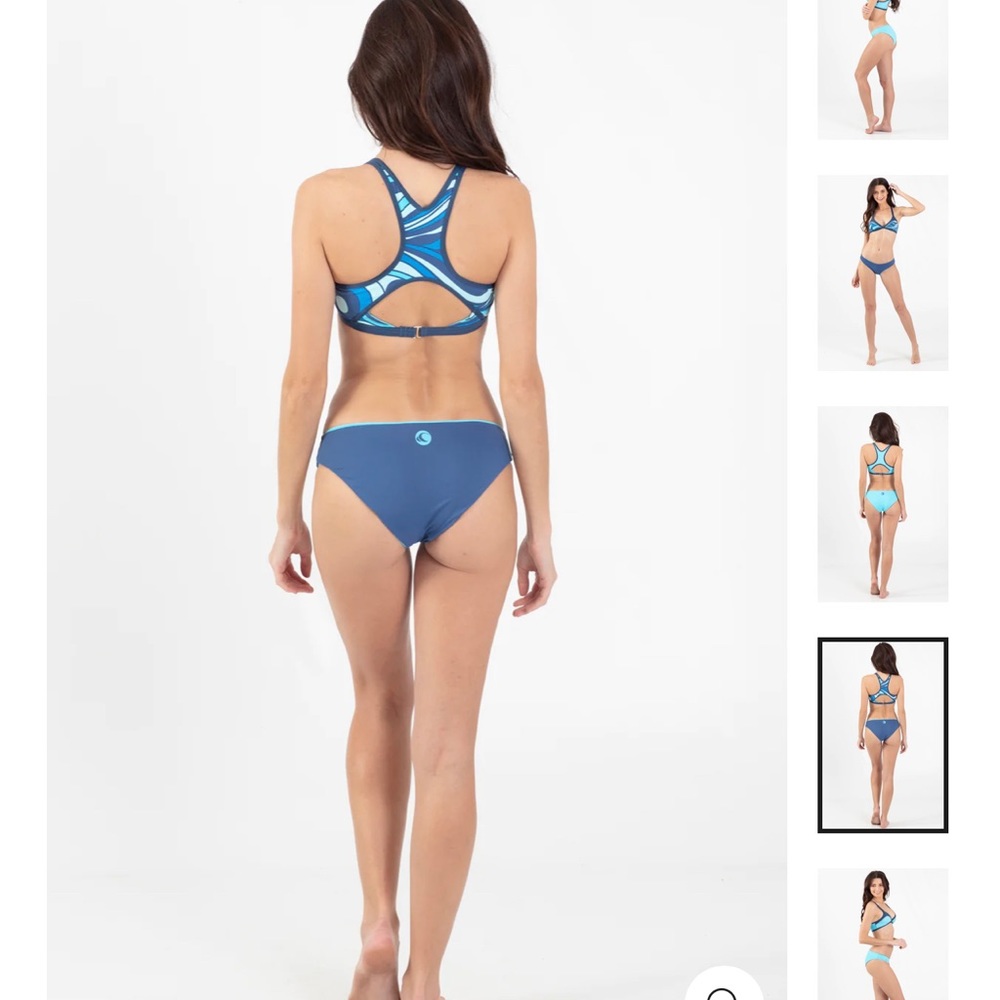 WAVE LIFE women small Aqua spray blue navy reversible bikini bottom solid beach